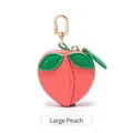 Porte-monnaie en forme de pêche rose avec feuilles et mousqueton doré en métal - Grand / Pêche