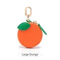 Grand porte-monnaie mignon en forme d'orange avec feuilles vertes et mousqueton doré chic - Grand / Orange