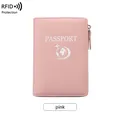 Protège-passeport rose anti-RFID avec texture litchi et fermeture éclair en métal - Rose