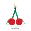 Llavero monedero con forma de cereza con bolsillos de cuero rojo y mango verde - Grande / Cereza