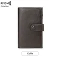 Portafoglio lungo in pelle marrone caffè con protezione RFID e chiusura a scatto - Caffè