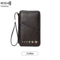 Portefeuille passeport RFID café avec charmes d'avion et dragonne amovible pratique - Café