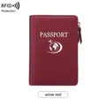 Portefeuille de passeport RFID rouge vin avec texture élégante en cuir grainé - Bordeaux