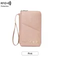 Porte-passeport rose avec protection RFID, fermeture éclair et motif avion doré - Rose