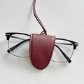 Burgundy litchi grain PU leather eyewear holder with matching neck strap and glasses - Burgundy