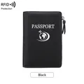 Black RFID blocking passport holder with lychee texture and secure metal zipper - Black