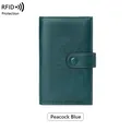 Portafoglio RFID vintage blu pavone in pelle a tre ante con bottone - Teal