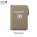 Elephant gray RFID passport holder with litchi texture and secure zipper pocket - Elephant Gray