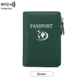 Dark green RFID passport holder in litchi grain leather with secure zipper and airplane logo - Green