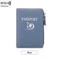 Blue RFID blocking passport holder in lychee grain leather with zipper closure - Blue
