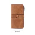 Retro brown long RFID blocking wallet for women with pebbled leather and metal zipper - Brown