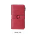 Women's long RFID blocking wallet in wine red pebbled leather with secure zip closure - Burgundy