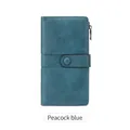 Peacock blue RFID blocking long leather wallet with secure zipper and snap closure - Teal