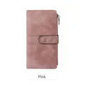 Retro RFID blocking long wallet for women in dusty rose faux leather with snap button - Pink