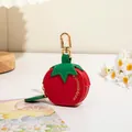 Porte-monnaie fraise en cuir PU avec porte-clés doré et détail de feuille verte élégante - Tomate