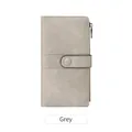 Grey RFID blocking long wallet for women in textured faux leather with snap closure - Gray