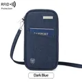 Σκούρο μπλε θήκη διαβατηρίου RFID από ανάγλυφο ύφασμα με κορδόνι για τον λαιμό - Σκούρο μπλε