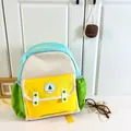 Kids colorful patchwork backpack in cream yellow and blue for kindergarten students - Yellow Large