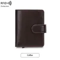 Portefeuille fin en cuir marron café avec protection RFID et fermeture à pression - Café