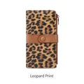 Long leopard print RFID wallet for women with brown leather strap and secure zip pocket - Leopard Print