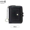 RFID blocking black leather coin wallet with metal chain and snap closure - Black