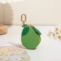 Mini porte-monnaie mignon en cuir en forme de fruit vert avec mousqueton doré - Poire Verte