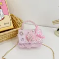 Pink sequin girls' handbag with mermaid tail, starfish detail and pearl handle - Pink