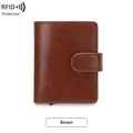 Porte-cartes RFID en aluminium et cuir marron avec fermeture à bouton-pression - Marron