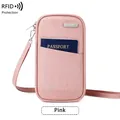 Pink RFID blocking travel passport bag with adjustable neck strap and waterproof fabric - Pink