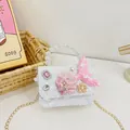 Borsa a tracolla per bambini tema oceano con paillettes rosa, manico di perle e catena - Bianco con Paillettes