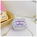 Close-up of traditional embroidery and floral patterns on this elegant girl's handbag - Purple With Frog Buttons