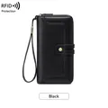 Lange schwarze RFID-Schutz-Brieftasche aus geprägtem Leder mit Handschlaufe und Schnalle - Schwarz