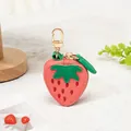 Porte-monnaie fraise en cuir PU rose avec fermeture éclair en forme de feuille verte - Fraise