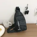 Men's black camo nylon chest bag featuring a fashion letter strap and multiple zippers - Style 2 Black Camouflage