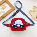 Cool cartoon police car design kids red waist bag with adjustable blue shoulder strap - Red