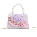 Cute purple floral crossbody bag for girls with pearl handle and 3D butterfly decor - Purple