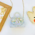 Light blue floral bag with pearl handle, lace bow and tassel accents for kids - Blue Pearl