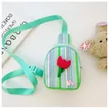Bolso bandolera de lona a rayas para niños con flor de tulipán y letras LOVE verde - Tulipán Verde