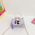Sac panda violet pour filles avec poignée en perles, broderie et détail de gland - Panda Violet