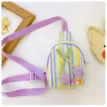 Striped tulip crossbody bag for girls with purple strap and LOVE embroidery detail - Purple Tulip