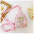 Colorful striped crossbody bag for girls with 3D tulips and rainbow LOVE lettering - Pink Tulip