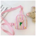 Bolso bandolera de rayas rosas y amarillas para niña con tulipán 3D y dije Love - Tulipán Rosa