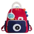 Kinderrugzak dinosaurus van rood en blauw nylon met berenprint en muntzakje - Rood