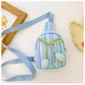 Blue striped kids crossbody bag featuring sweet tulip charms and bow ribbon decoration - Blue Tulip