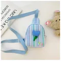 Bolso de lona a rayas azules para niñas con flor de tulipán y bordado LOVE - Tulipán Azul