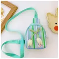 Vertical striped canvas kids chest bag with tulip 3D flower and colorful LOVE charm - Green Tulip