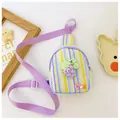 Colorful striped mini kids crossbody chest bag with purple grape and LOVE patch detail - Purple Grape