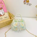 Mint green embroidered mini bag for girls with pearl handle and floral tassel detail - Green Single Breasted