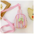 Kids tulip crossbody bag with pink vertical stripes and 3D grape cartoon decoration - Pink Grape