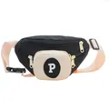 Kids sporty crossbody chest bag with beige and black contrast panels and letter P detail - White